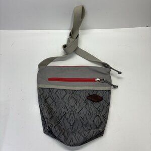 Merrell Crossbody Gray Zip-Around 100% Cotton Canvas with Red Accents Bag‎ Purse